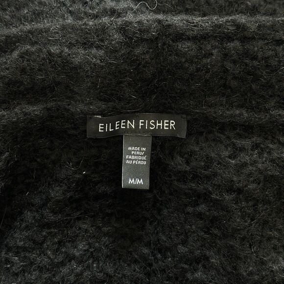 Eileen Fisher Peruvian Alpaca Vest Topper Womens M Black Open Knit Duster Luxury - Picture 9 of 10